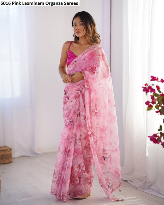 5016 Pink Laxminam Organza Sarees