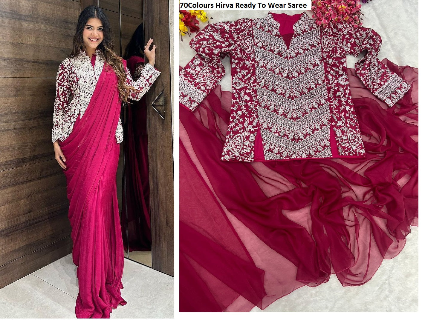 70Pink Hirva Ready To Wear Saree