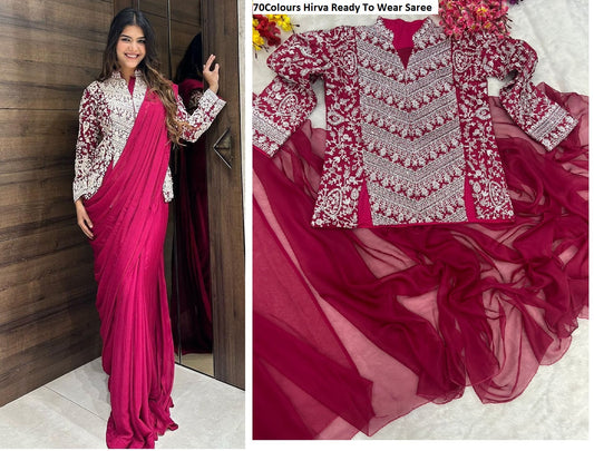 70Pink Hirva Ready To Wear Saree