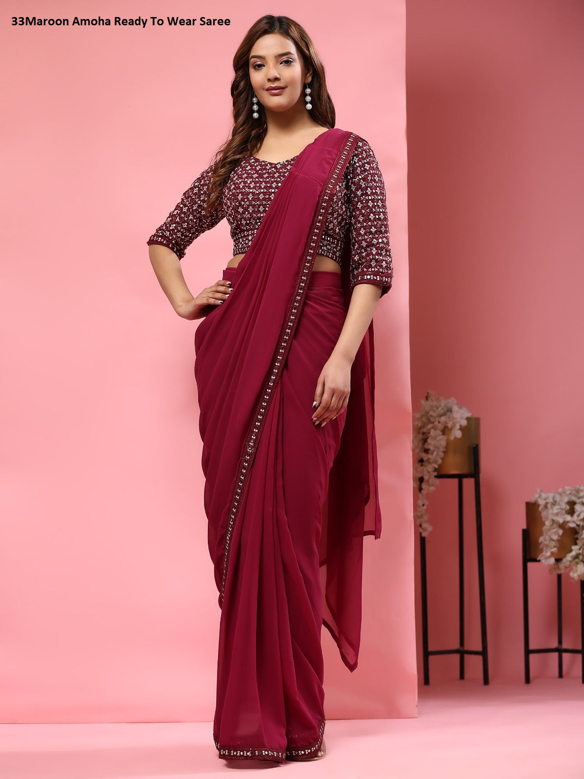 330Maroon Amoha Ready To Wear Saree