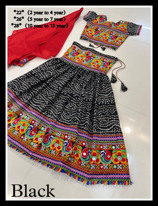 Cotton0208B Black Navratri Garba Girls Chaniya Choli