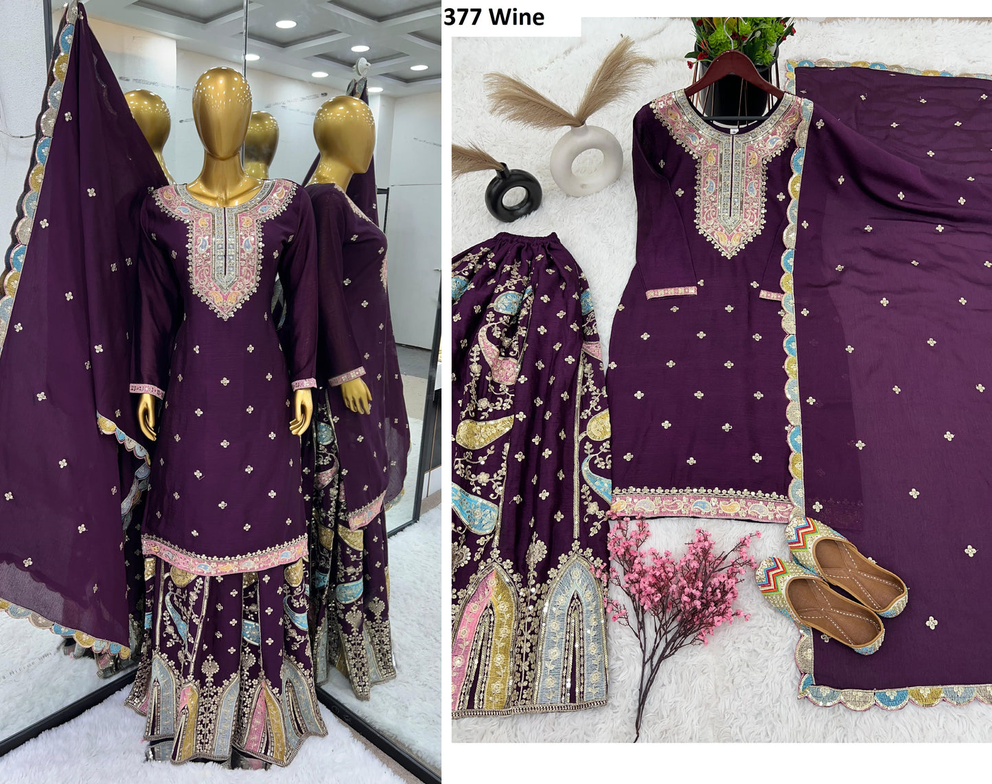 377 Wine Priya Readymade Suits