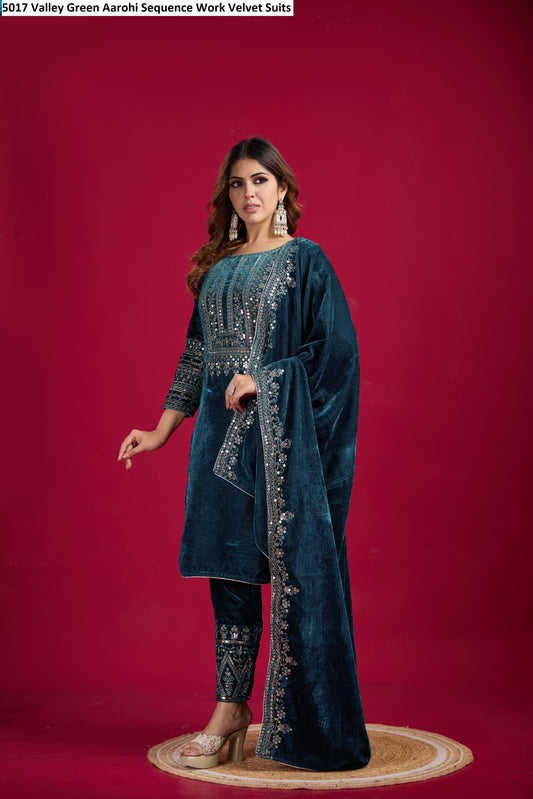 5017 Valley Green Aarohi Sequence Work Velvet Suits