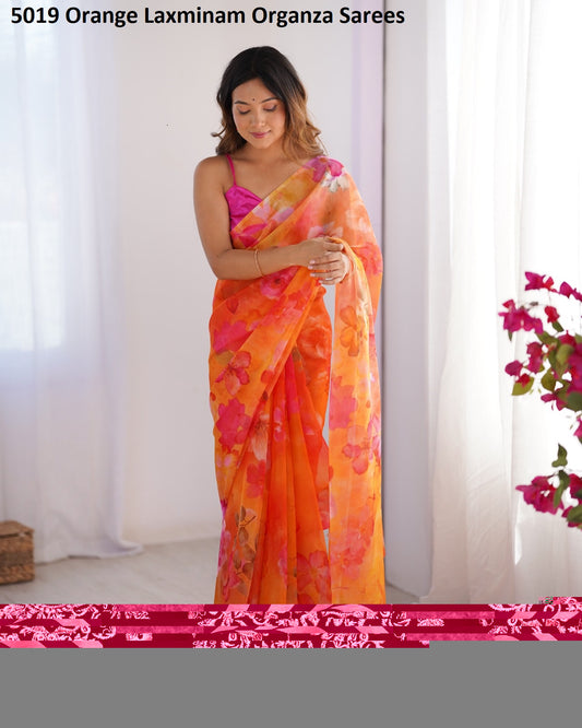 5019 Orange Laxminam Organza Sarees