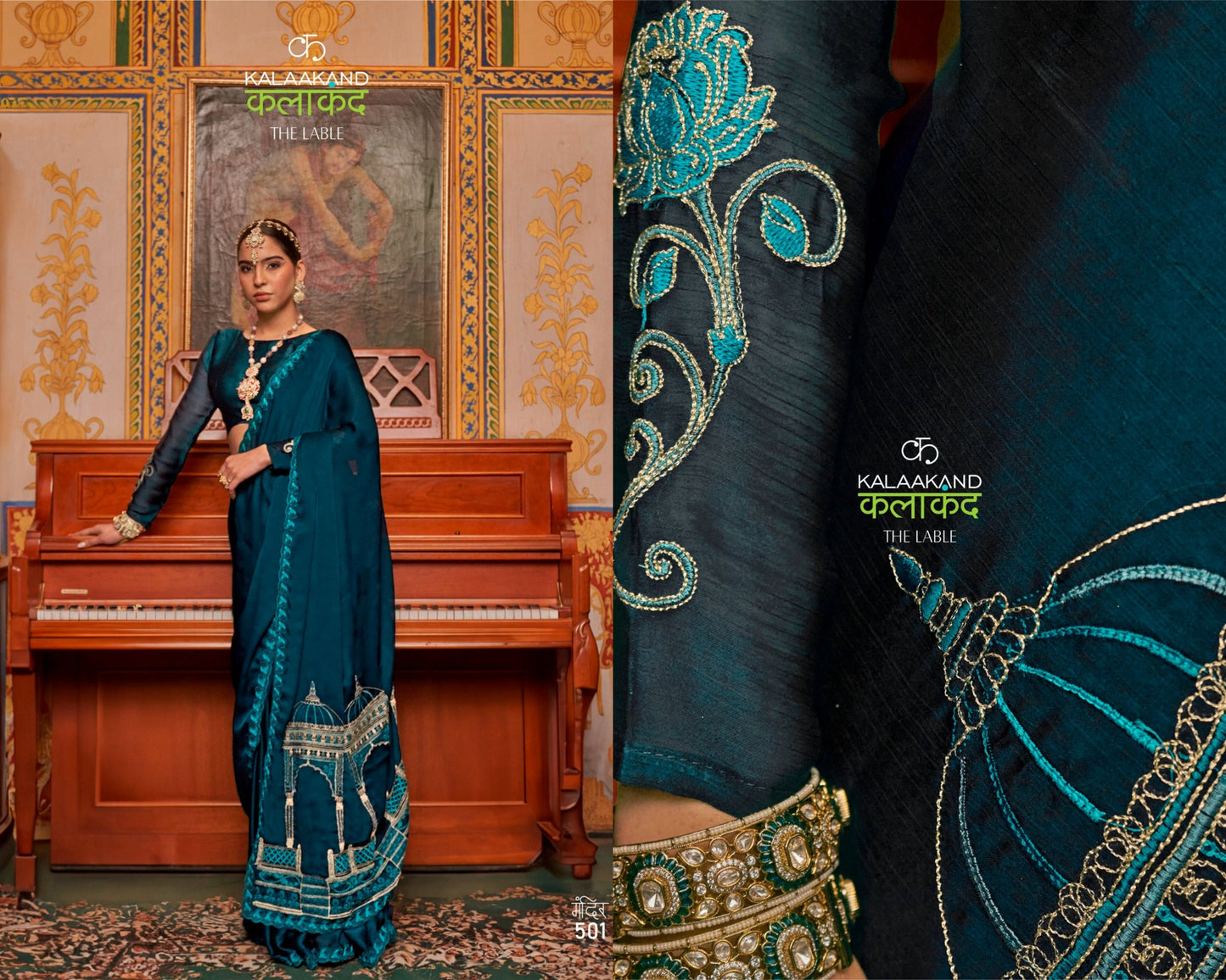 501 Mandir Kalakaand Satin Chiffon Sarees