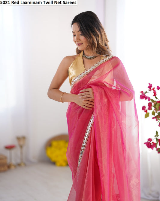 5021 Red Laxminam Twill Net Sarees