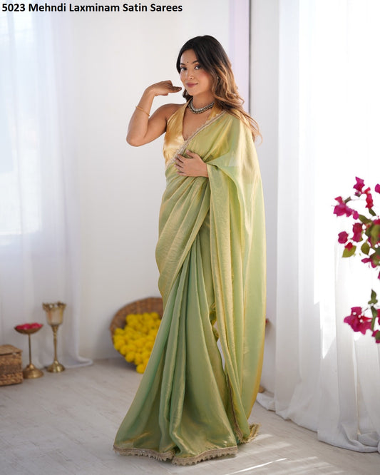 5023 Mehndi Laxminam Satin Sarees