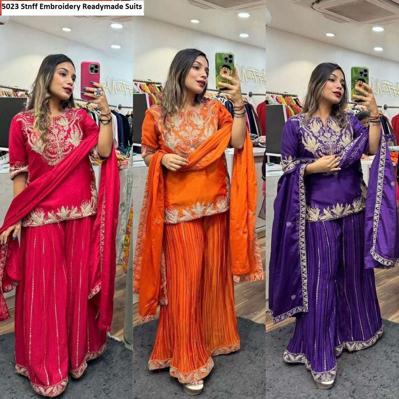 5023 Stnff Embroidery Readymade Suits