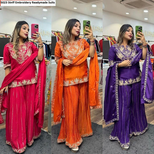 5023 Stnff Embroidery Readymade Suits