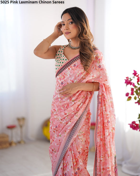5025 Pink Laxminam Chinon Sarees