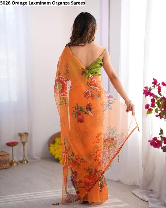5026 Orange Laxminam Organza Sarees