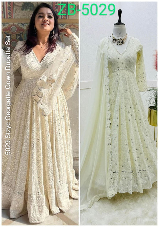 5029 Stzyc Georgette Gown Dupatta Set