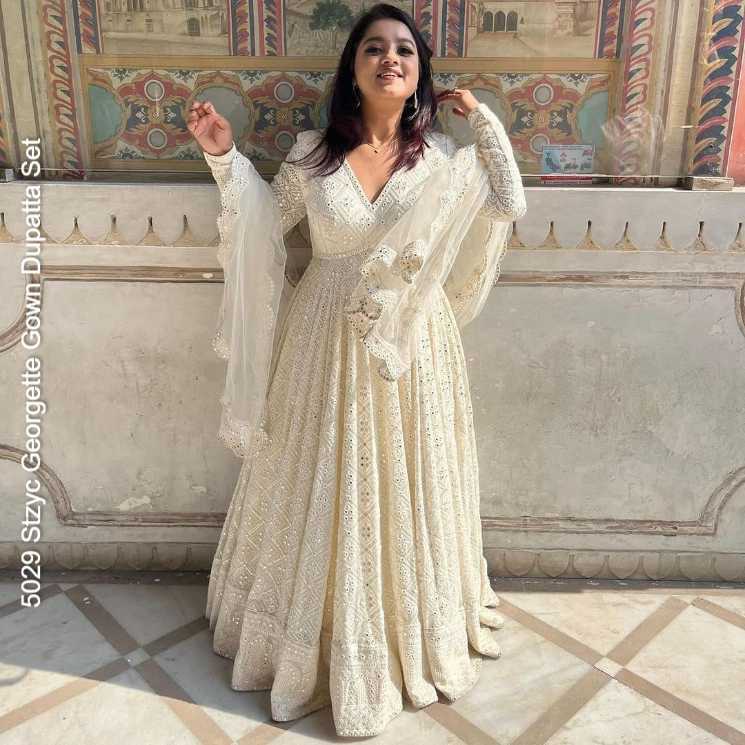 5029 Stzyc Georgette Gown Dupatta Set