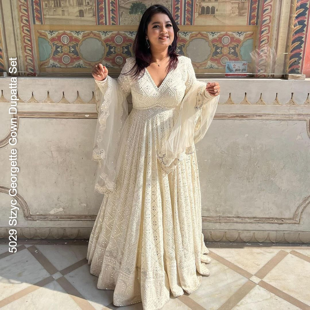 5029 Stzyc Georgette Gown Dupatta Set