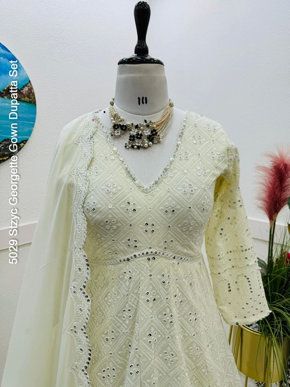 5029 Stzyc Georgette Gown Dupatta Set