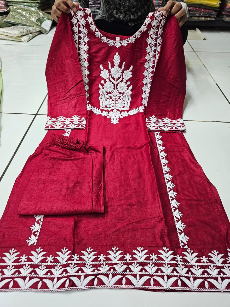 510 Maroon Aadhya Designer Embroidery Kurti Plazzo Set