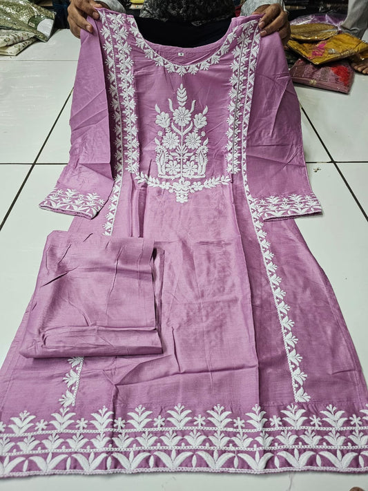 510 Violet Aadhya Designer Embroidery Kurti Plazzo Set