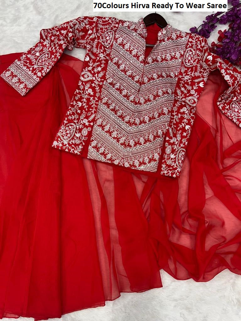 70Red Hirva Ready To Wear Saree