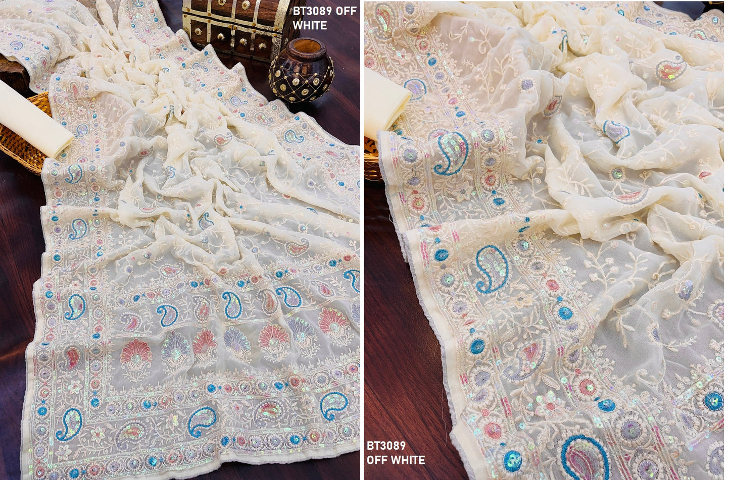 3089Off White Bt Sarees