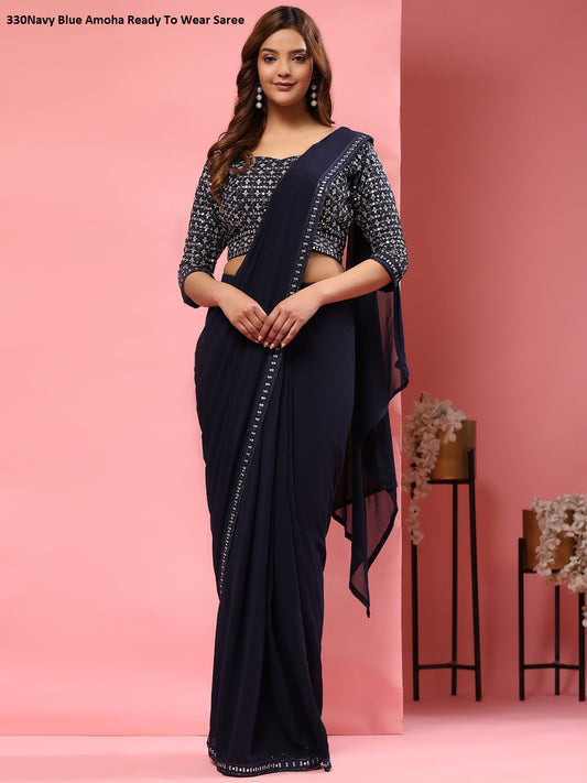 330Navy Blue Amoha Ready To Wear Saree