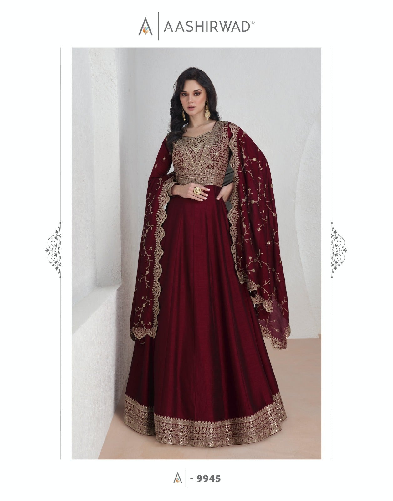9945 Saroj Aashirwad Creation Gown Dupatta Set