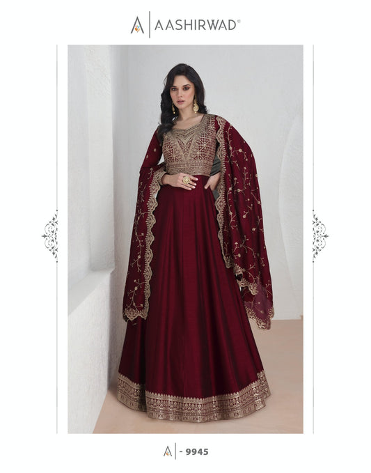 9945 Saroj Aashirwad Creation Gown Dupatta Set
