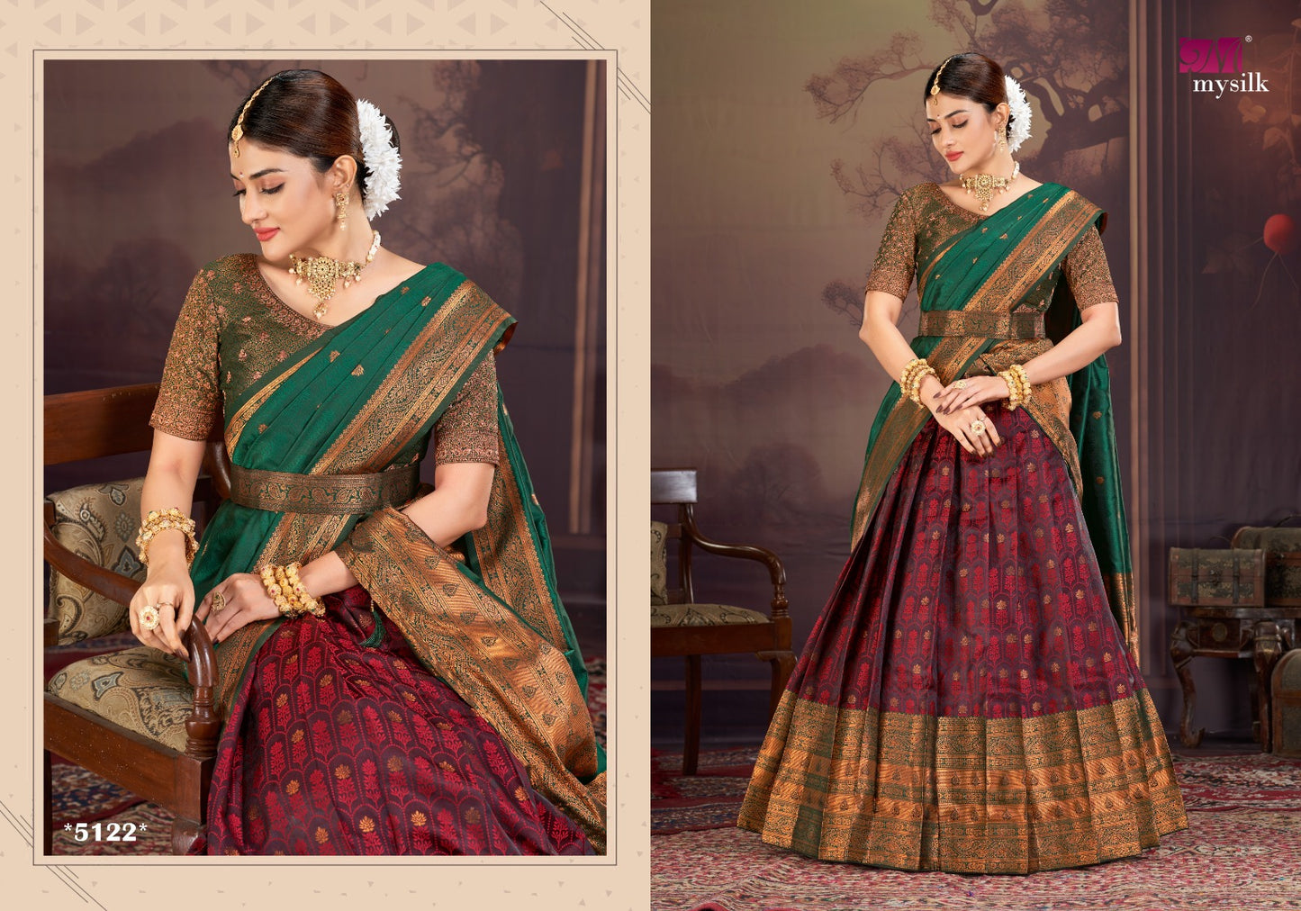5122 Shloka Mysilk Heavy Satin Lehenga Saree