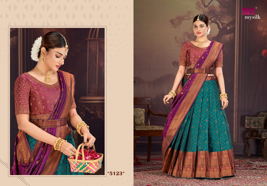5123 Shloka Mysilk Heavy Satin Lehenga Saree