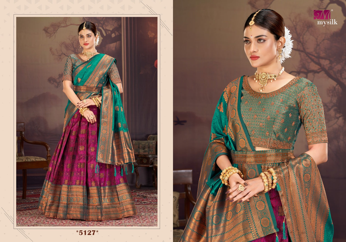 5127 Shloka Mysilk Heavy Satin Lehenga Saree