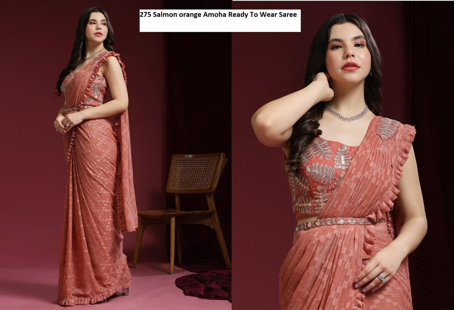 275Salmon Orange Amoha Ready To Wear Saree