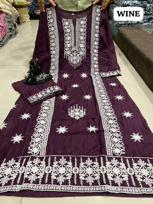 Festival Special Wine Qubo Kurti Pant Set