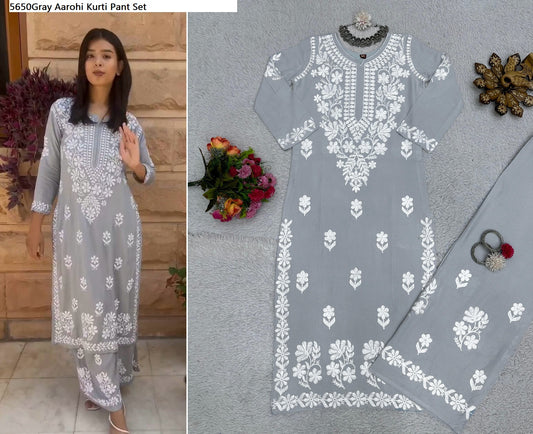 5650Gray Aarohi Kurti Pant Set