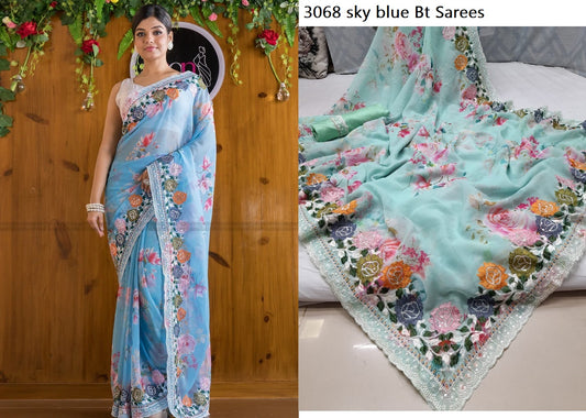 3068 Sky Blue Bt Sarees