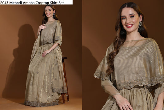 2043 Mehndi Amoha Croptop Skirt Set
