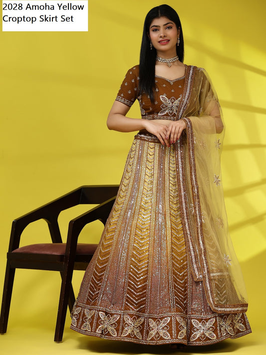 2028 Yellow Amoha Croptop Skirt Set