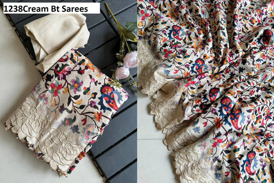1238Cream Bt Sarees