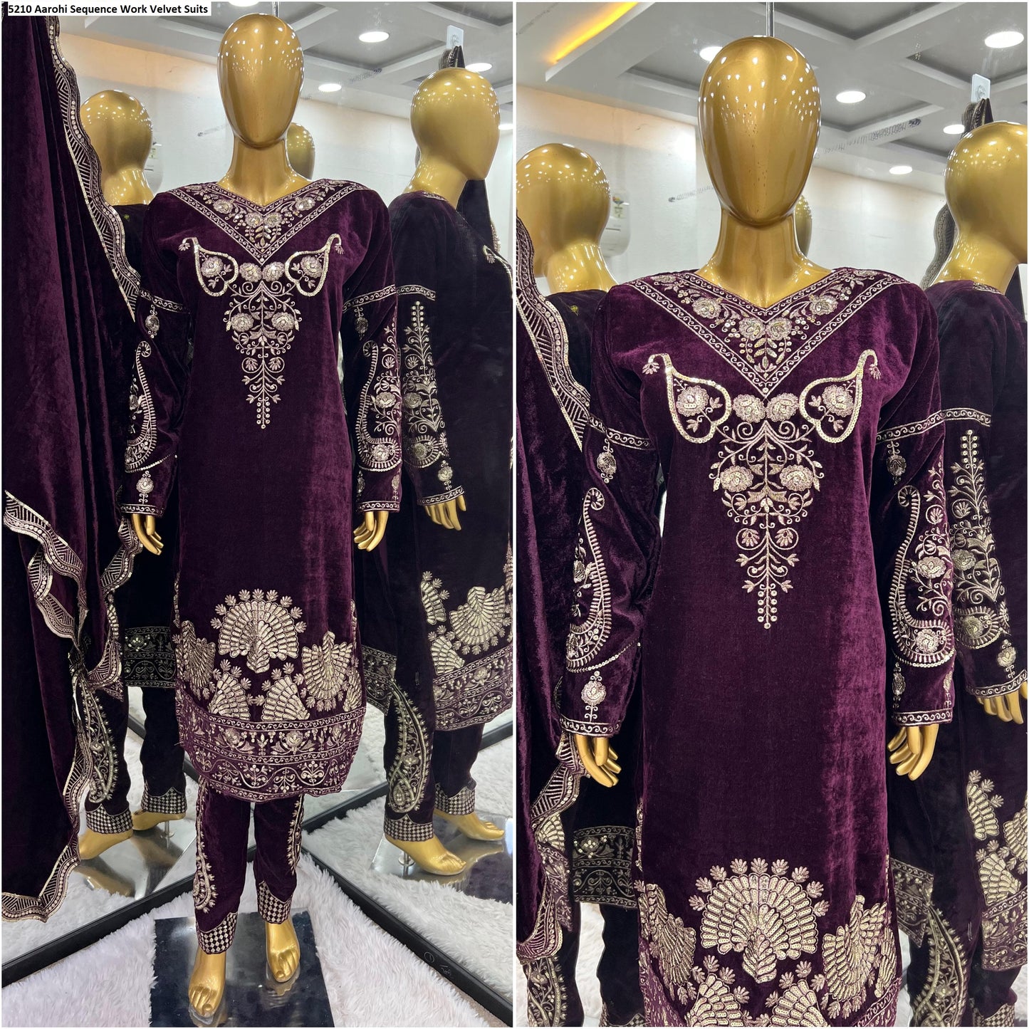 5210 Aarohi Sequence Work Velvet Suits