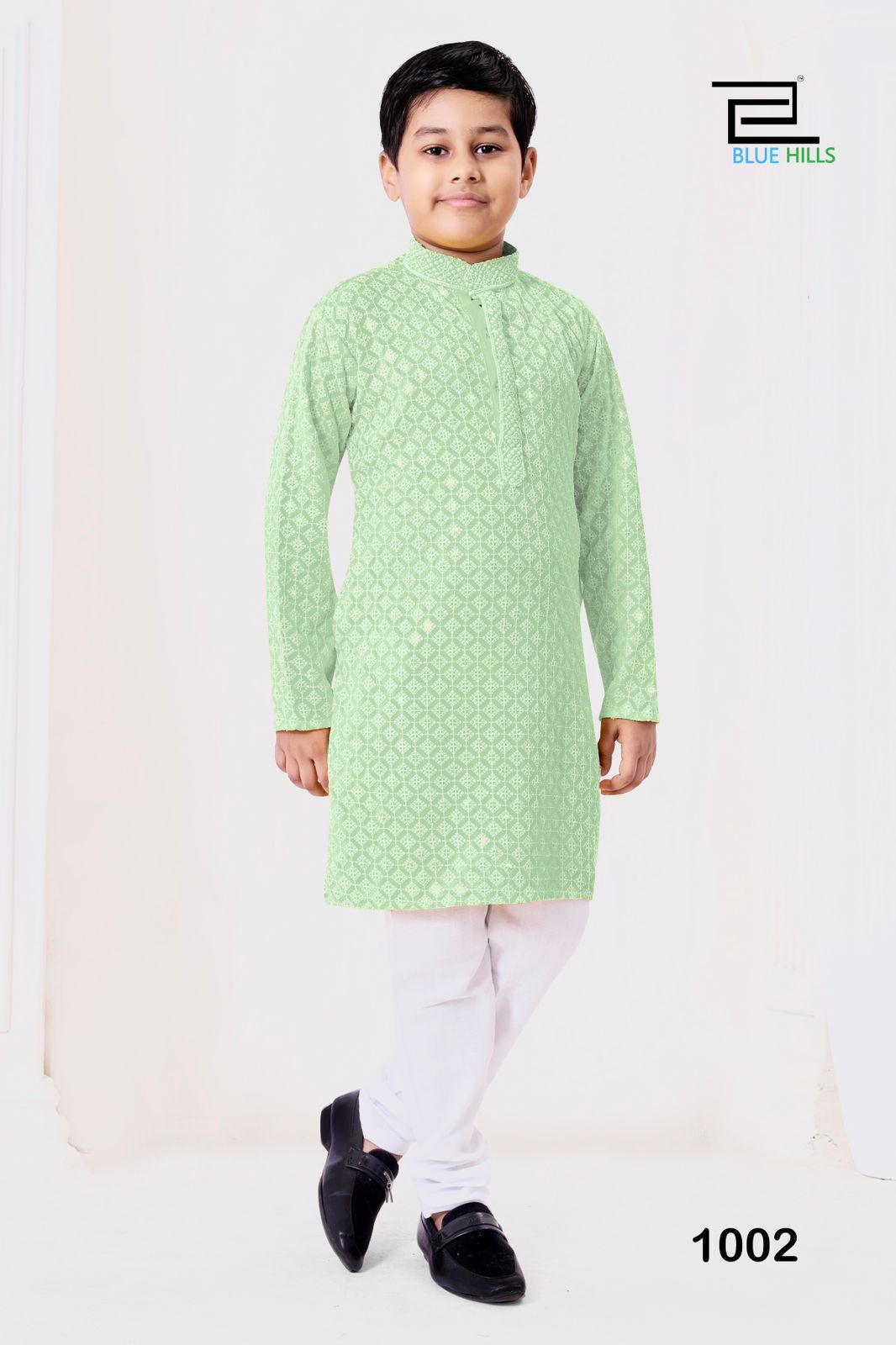 Chikankari Prince Pista Bluehills Boys Kurta Pyjama