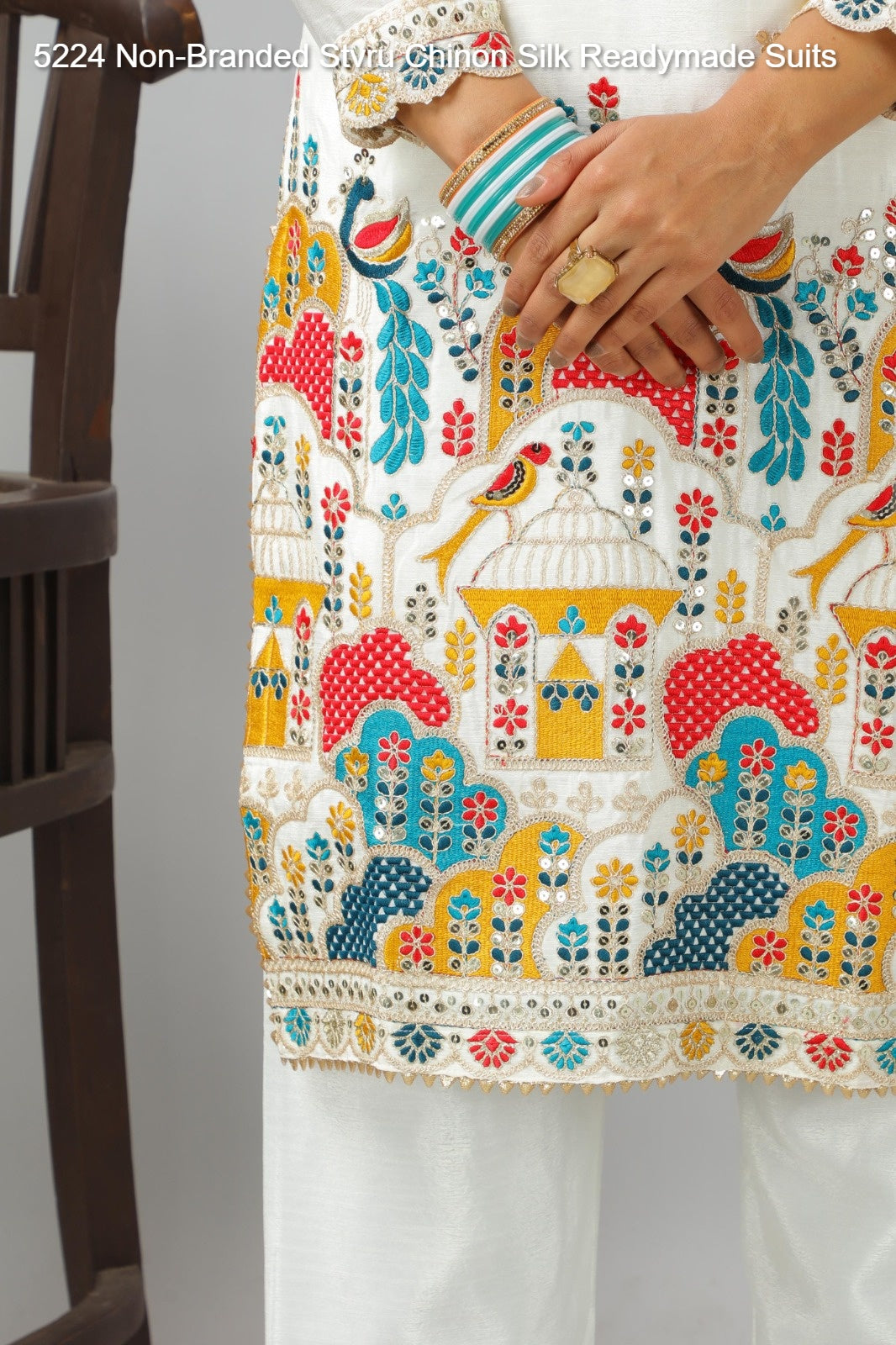 5224 Non-Branded Stvru Chinon Silk Readymade Suits