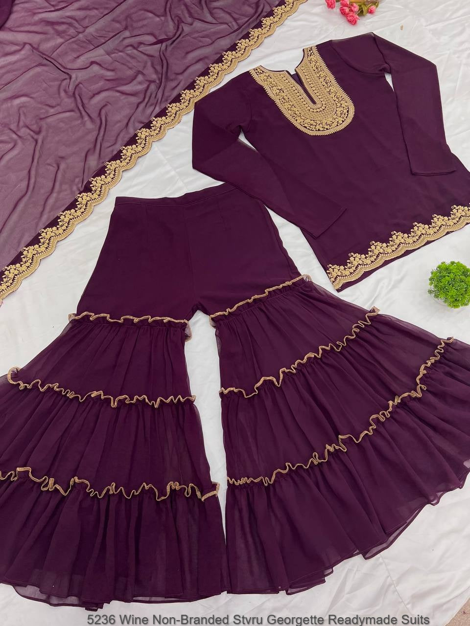 5236 Wine Non-Branded Stvru Georgette Readymade Suits