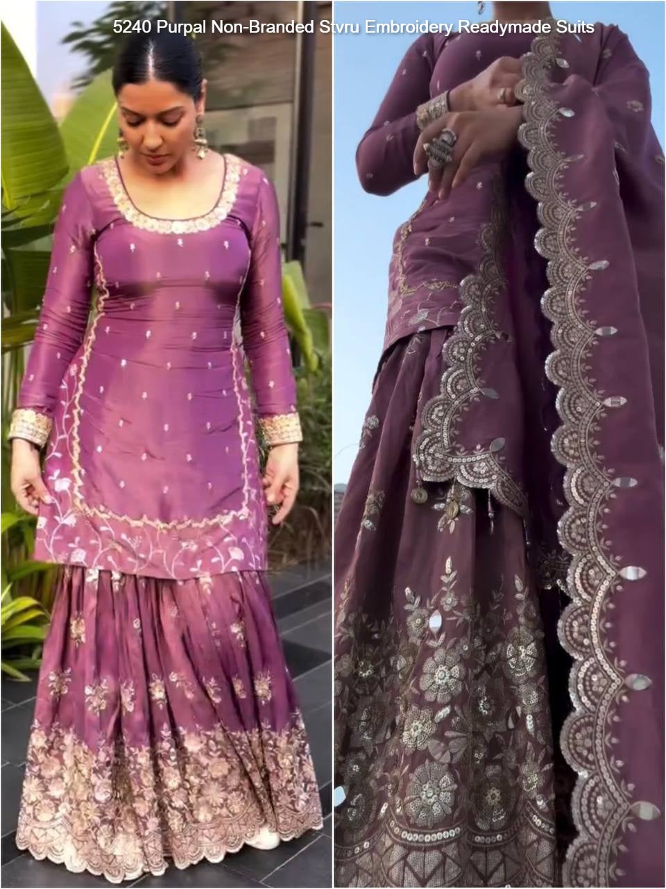 5240 Purpal Non-Branded Stvru Embroidery Readymade Suits