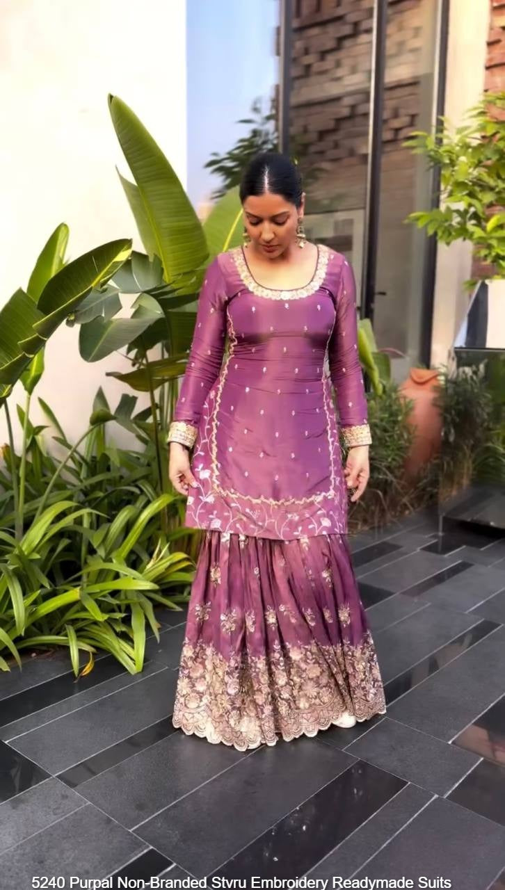 5240 Purpal Non-Branded Stvru Embroidery Readymade Suits