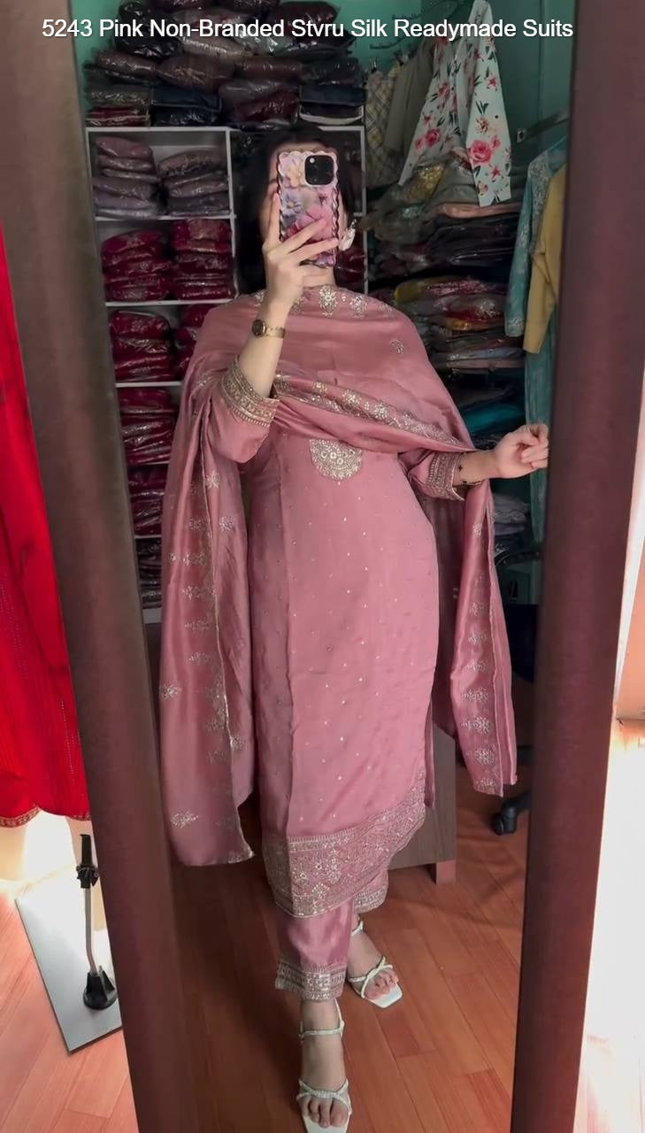 5243 Pink Non-Branded Stvru Silk Readymade Suits