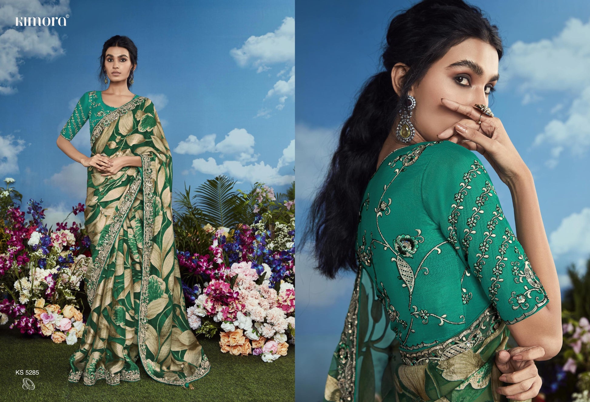 5285 Bagicha Kimora Embroidery Sarees