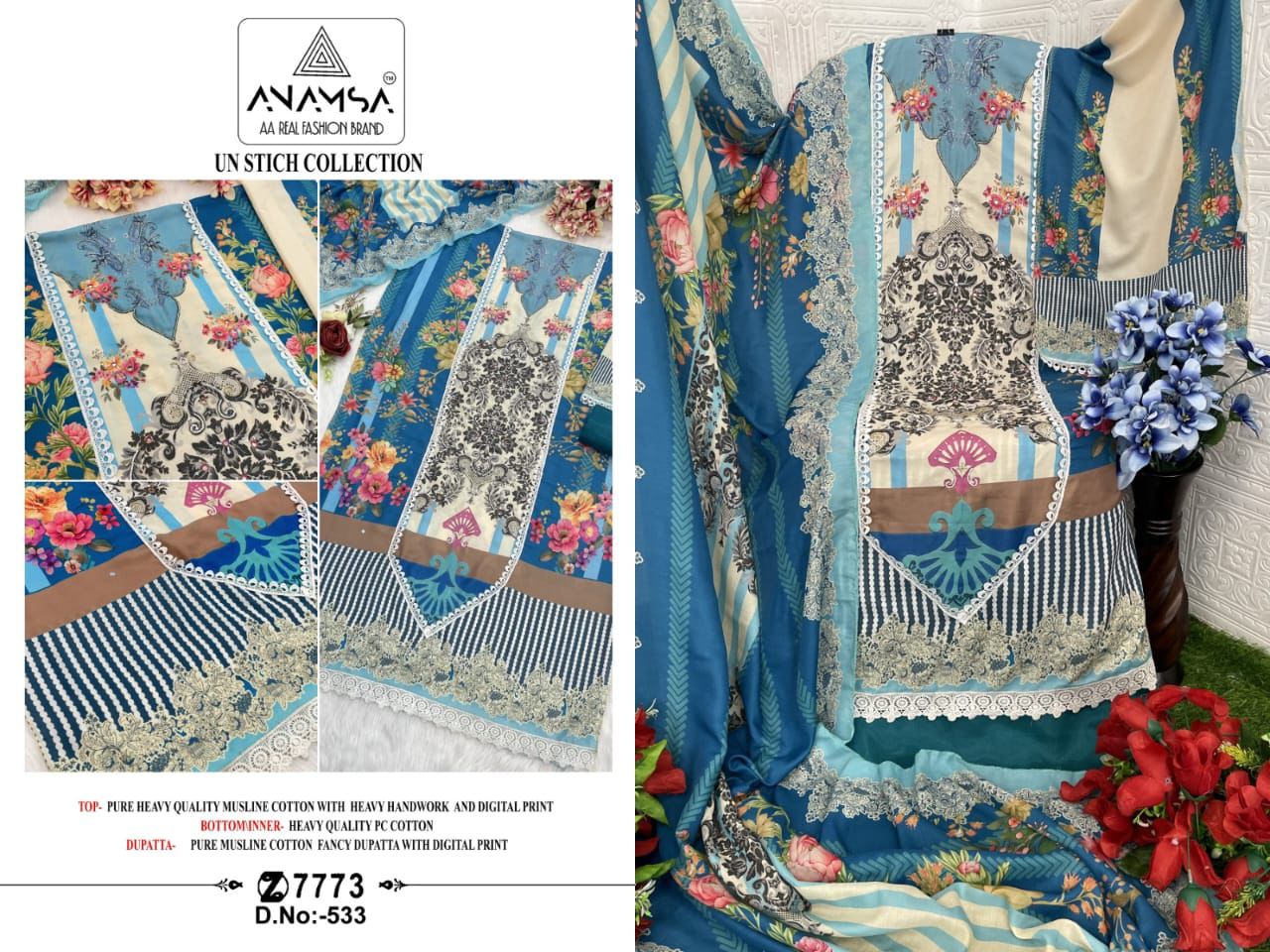 533 Anamsa Muslin Pakistani Salwar Suits
