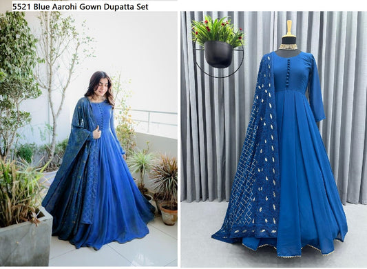 5521 Blue Aarohi Gown Dupatta Set