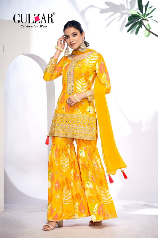 2100 Yellow Gulzar Readymade Suits