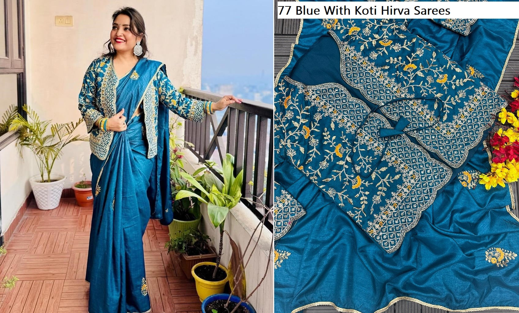77Blue With Koti Hirva Sarees