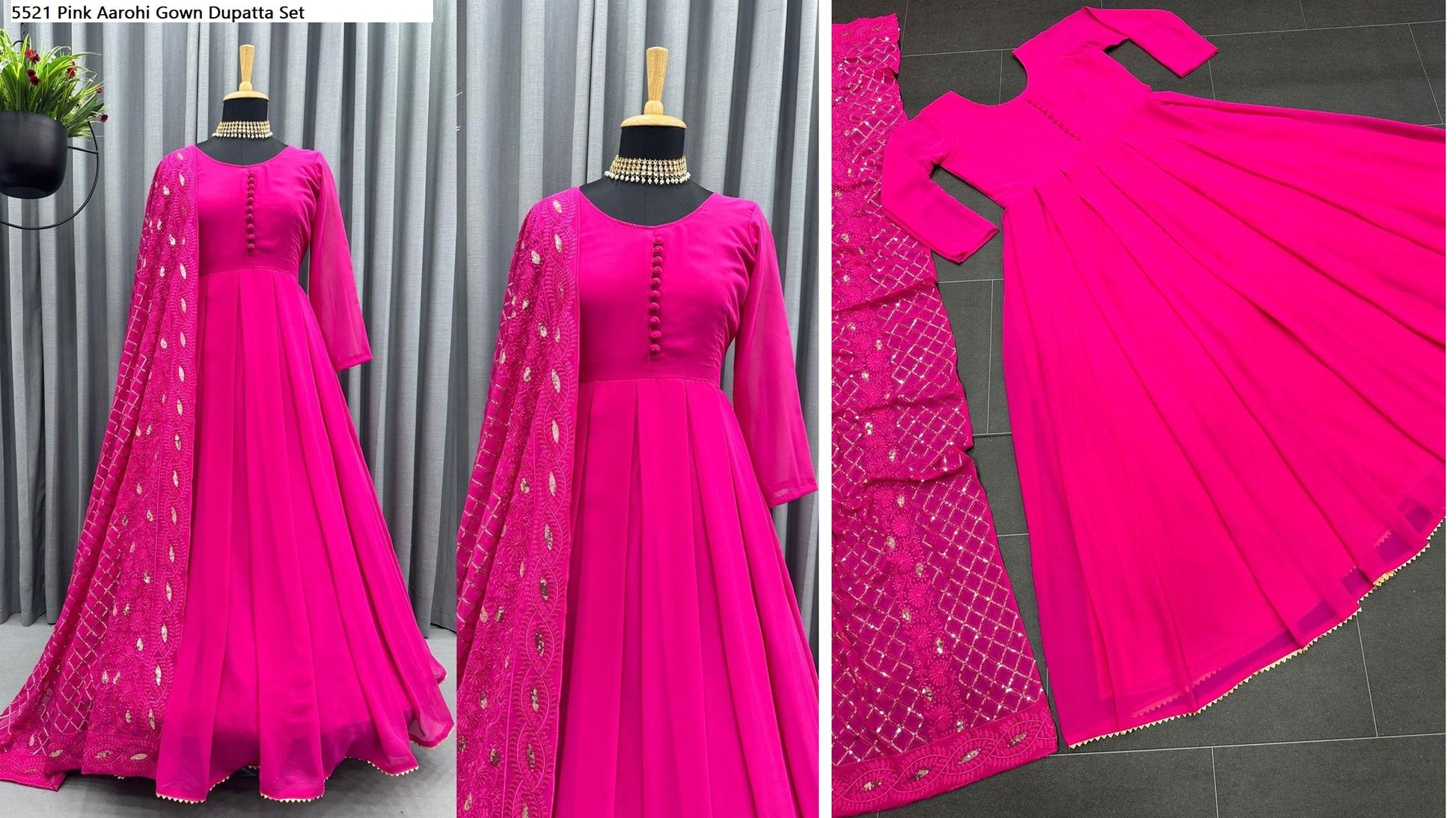 5521 Pink Aarohi Gown Dupatta Set