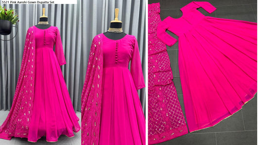 5521 Pink Aarohi Gown Dupatta Set
